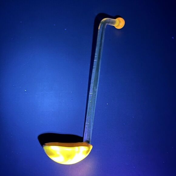 Glass Condiment Spoon Server Stirrer Mayonnaise Yellow Candy Swirl Cadmium Glow - Picture 1 of 9